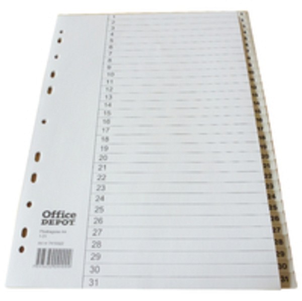 Register Office Depot A4 1-10 miljövänlig papper plastflik vit