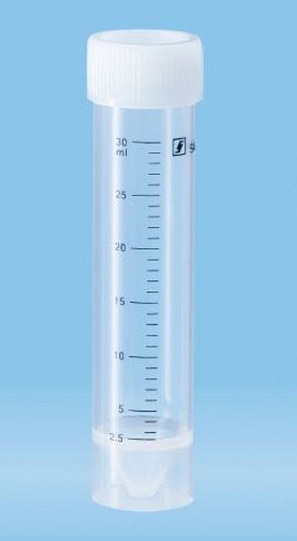 Rör 30ml 107x25mm pp konisk med fot transparent steril skruvkork