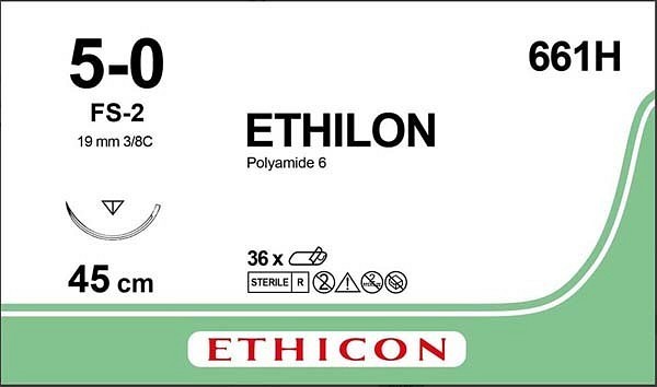 Sutur Ethilon 5-0 FS-2 19mm steril 45cm blå 3/8 cirk omv skär