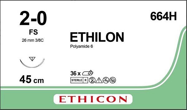 Sutur Ethilon 2-0 FS 26mm steril 45cm svart 3/8 cirk omv skär
