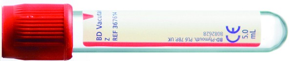 Vakuumrör BD Vacutainer CAT, 5/5 ml, röd, pappersetikett, glas