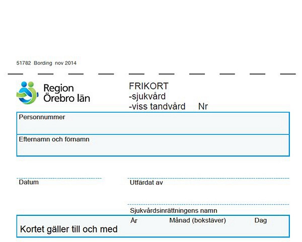 Frikort sjukvård Region Örebro län 78x46mm