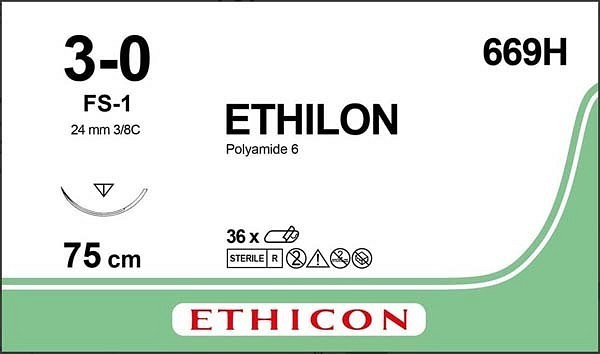 Sutur Ethilon 3-0 FS-1 24mm steril 75cm svart 3/8 cirk omv skär
