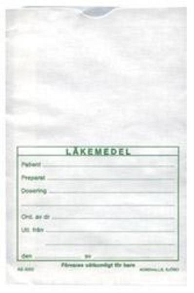 Medicinpåse med etikett 9x14cm med ordination papper
