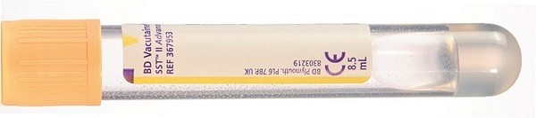 Vakuumrör BD Vacutainer SST II, 10/8,5 ml, gel, gul, transparent etikett