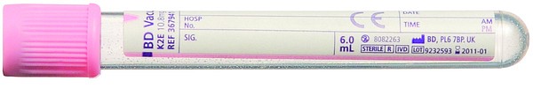 Vakuumrör BD Vacutainer, 7/6ml, K2-EDTA/BAS, rosa, pappersetikett