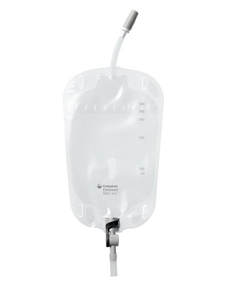 Urinpåse tömbar, Conveen Sec+ 0,5L SL=6cm. Backventil, PVC-fri