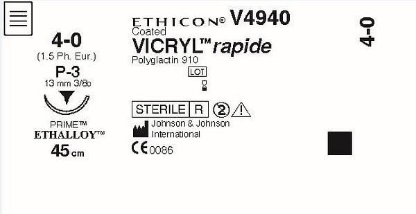 Sutur Vicryl Rapid 4-0 P-3 13mm steril 45cm ofärg 3/8 cirk omv skär
