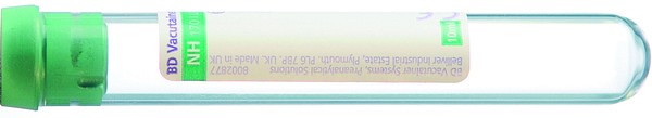 Vakuumrör BD Vacutainer Na-Heparin, 10/10 ml,grön, pappersetikett, glas