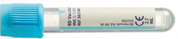 Vakuumrör BD Vacutainer Na-Cit 3,2%, 5/2,7 ml, ljusblå, pappersetikett