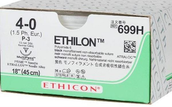 Sutur Ethilon 4-0 P-3 13mm steril 45cm svart 3/8 cirk omv skär