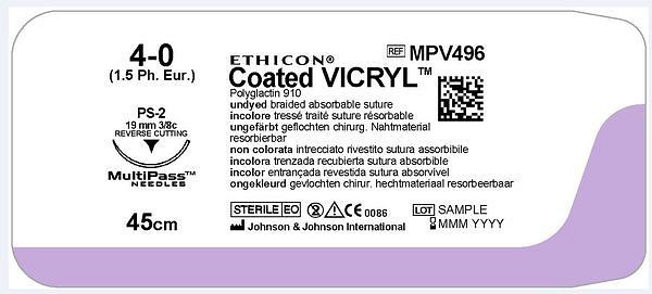 Sutur Vicryl 4-0 PS-2S 19mm steril 45cm ofärg 3/8 cirk omv skär