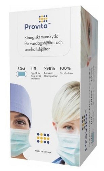 Munskydd Provita klass IIR med öronband. Stående förpackning