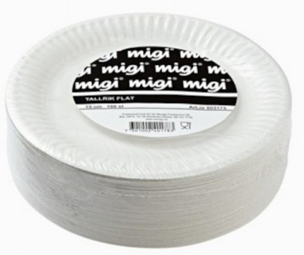 Tallrik flat vit 15cm papper engångs