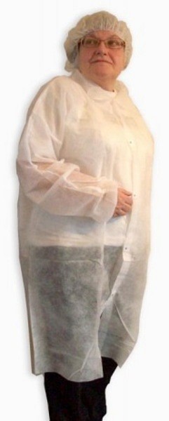 Besöksrock Ast nonwoven vit XL längd 100cm tryckknapp