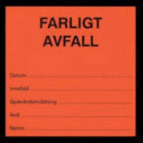 Etikett farligt avfall 100st/rulle orange/svart text