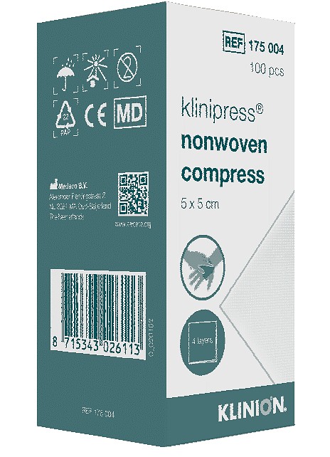 Klinion Nonwovenkompress 5x5cm Osteril 4-Lager