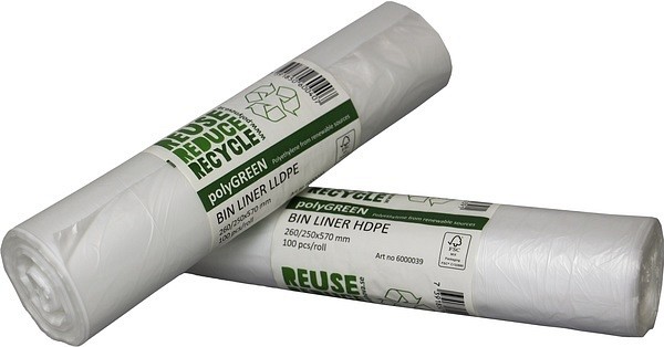 Papperskorgspåse trans Polygreen 30l grön LLD 510x570mm 10my 100st/rle