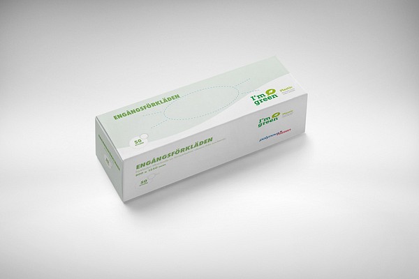 Förkläde Polynovabio vit 800x1250mm grön PE vikta i dispbox