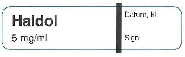Sprutetikett spruta haldol 5mg/ml