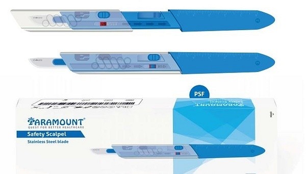 Kniv op Paramount nr 24 säkerhetskydd blå steril engångs