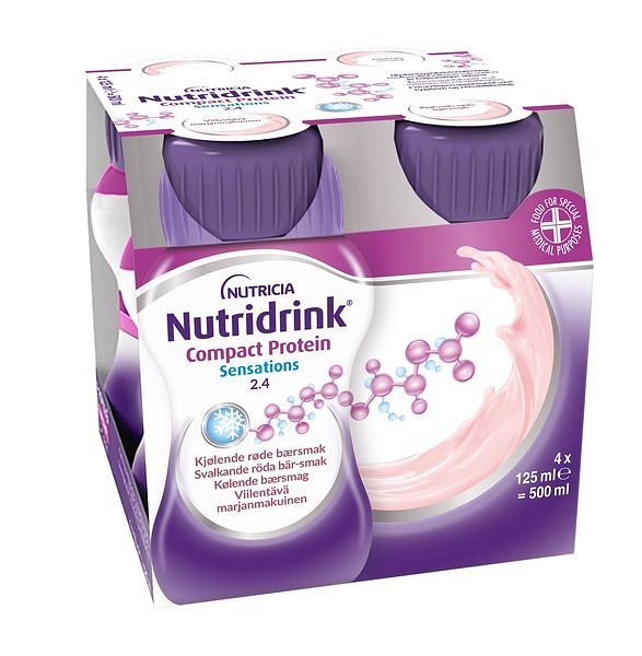 Nutridrink Compact Protein Sensations svalkande röda bär, 4 x 125 ml Vnr 900843
