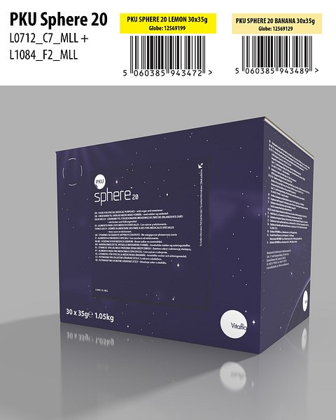 PKU sphere GMP 20, 30x35 gram banan Vnr 90159