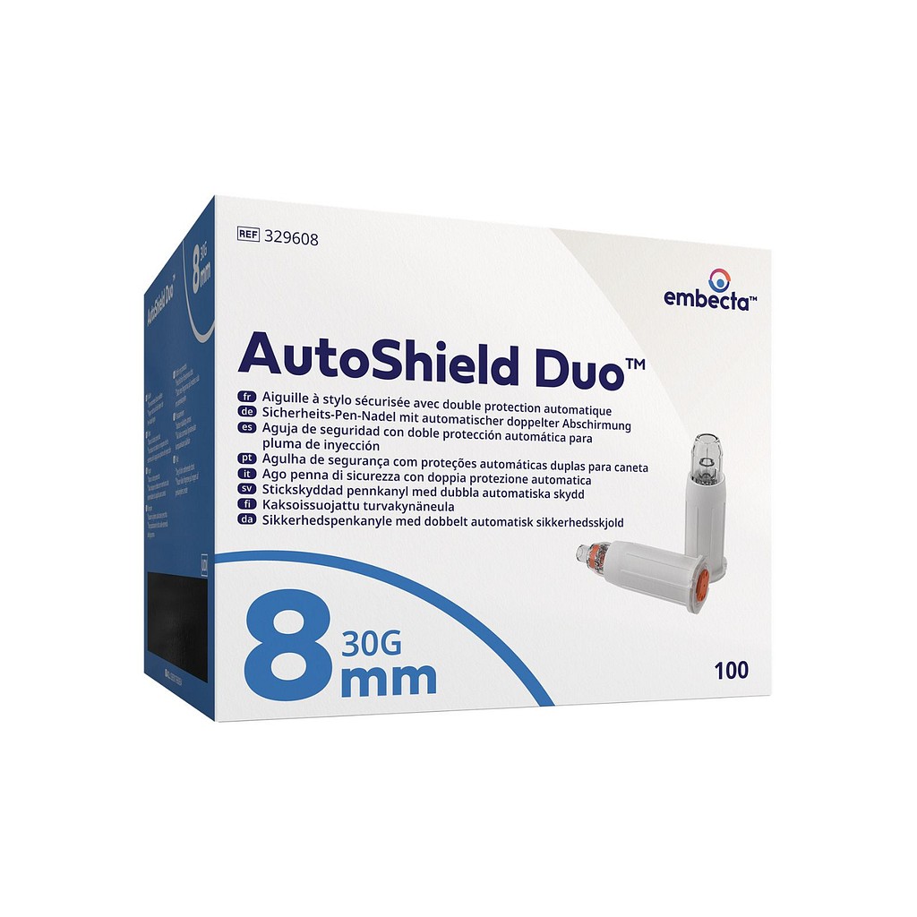 BD AutoShield Duo stickskyddad pennkanyl 8 mm X 30G