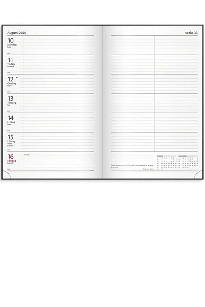 Kontorskalender 2026 svart konstläder 150x230mm