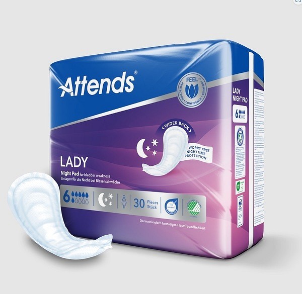 Inko skydd Attends Lady Night Pad 6. 38 cm ABS ISO 1124 ml