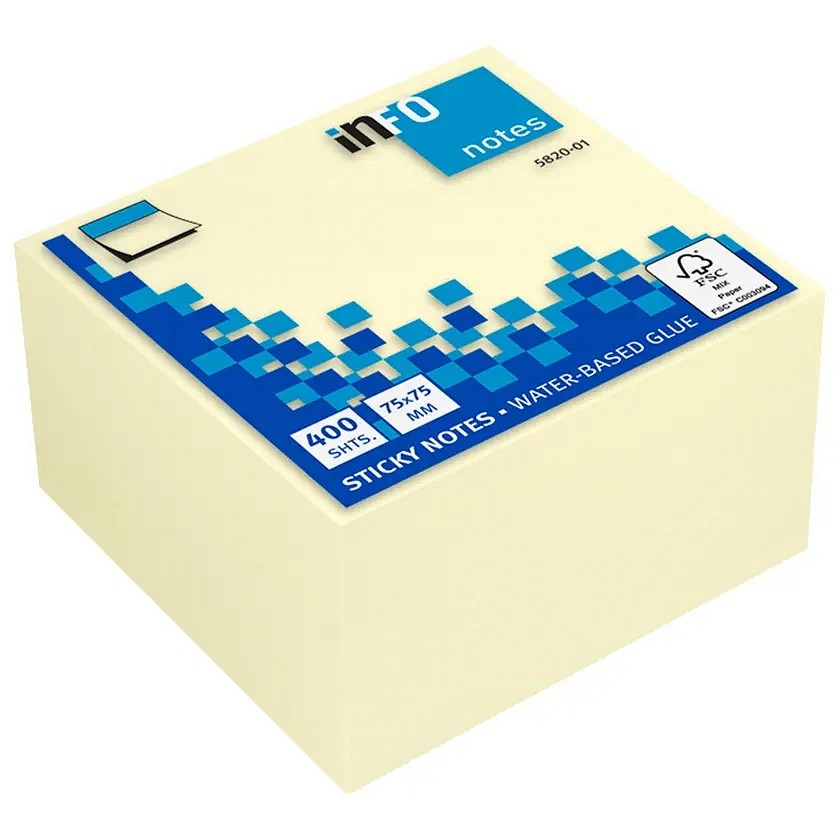 Notiskub Info 75 x 75 mm 400 Blad Gul