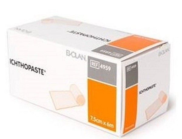Ichtopaste, zinklimbind, 6% zinkoxid pasta, 2% Ichtamol, 7,5 cm x 6 m